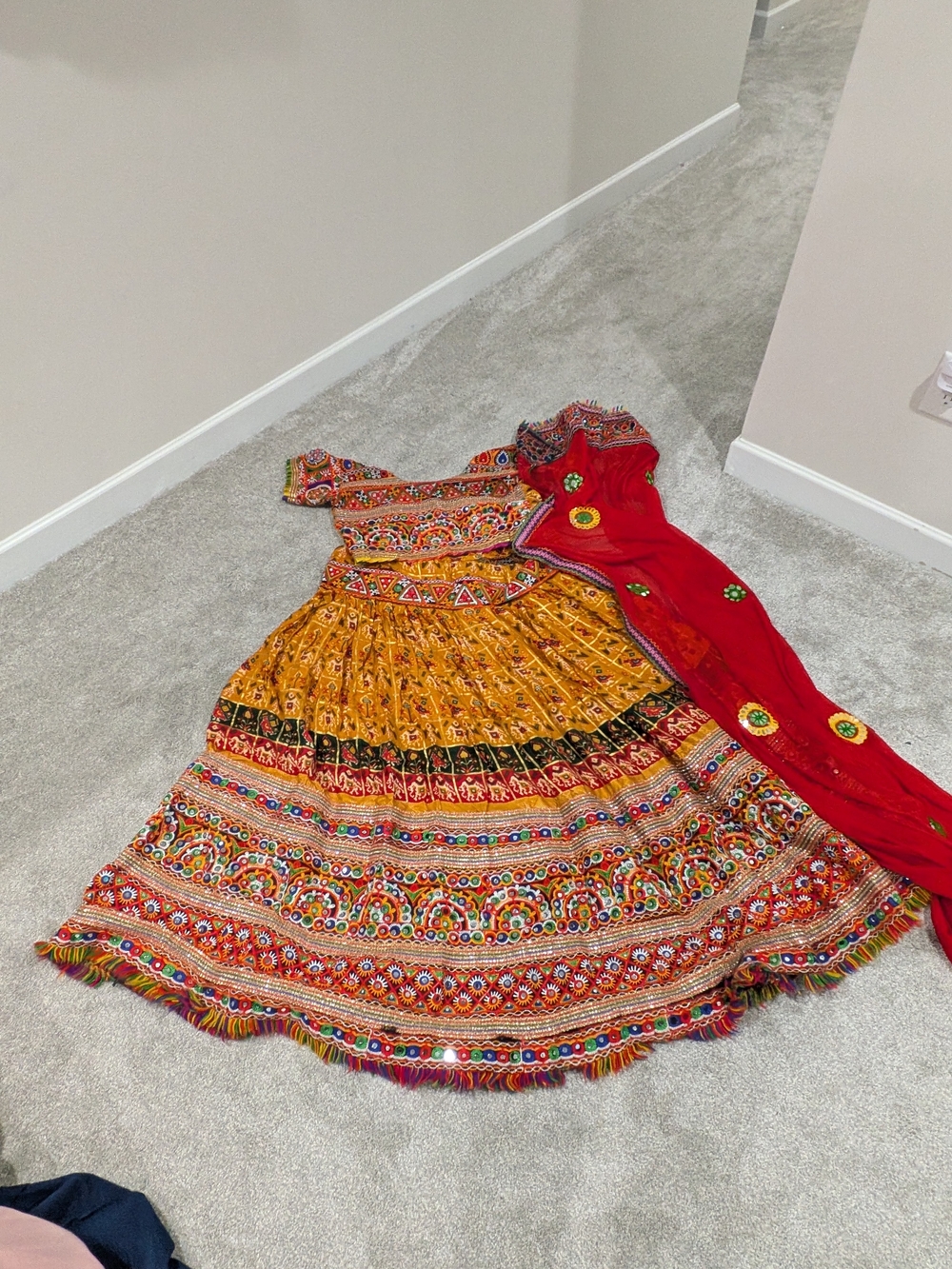 Ethnic Indian Wear Vibrant Yellow Lehenga with Red Dupatta